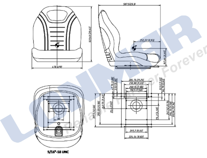 Universal Tractor Seat Replacement Central Drain Hole Skid Steer
