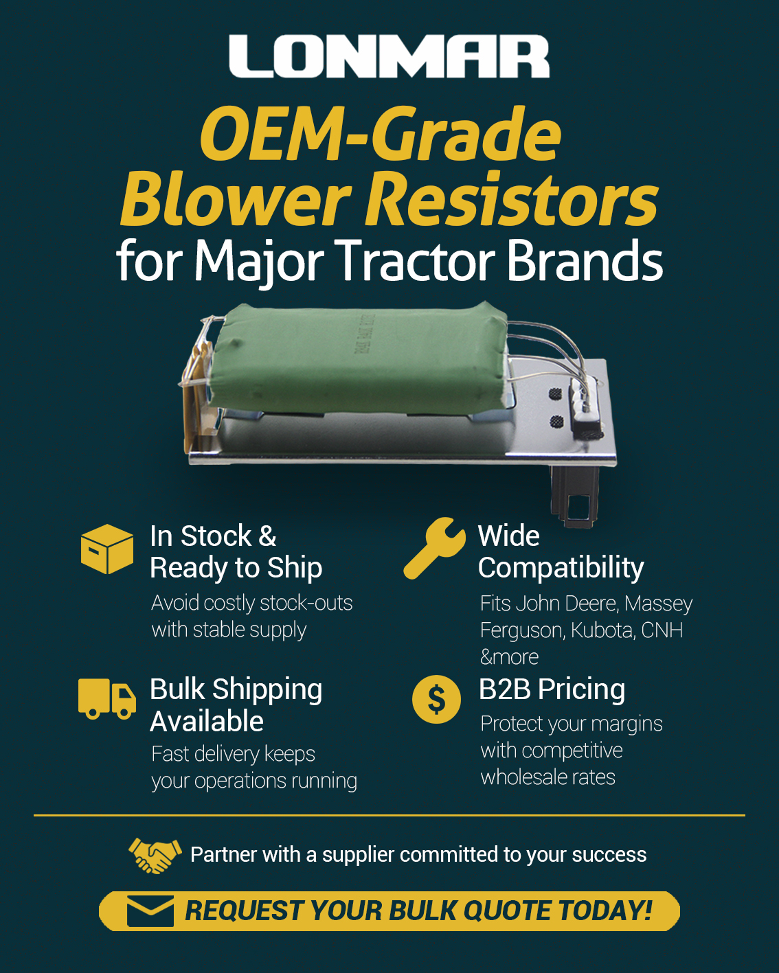 Boost HVAC Performance with LONMAR Blower Resistors — Precision Parts for Agricultural Machinery
