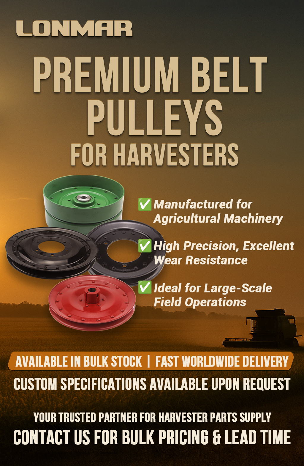 Durable Belt Pulleys for Agricultural Machinery | LONMAR OEM Replacement Solutions