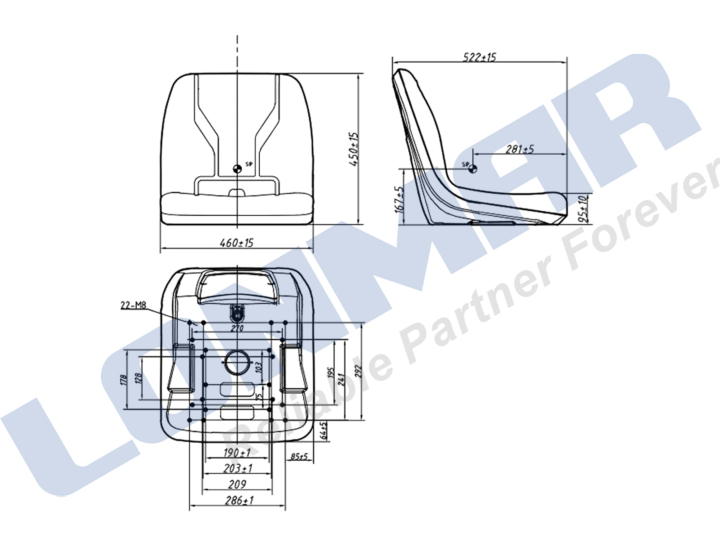 Optional PVC/PU Material Tractor Seats with Integrated Seat Backrests
